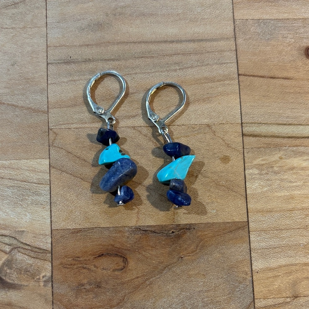 Lapis and Turquoise Gemstone  Dangle Earrings